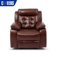 MANWAH CHEERS Juego de Sofás Reclinables de 3 Plazas de Diseño Americano, Sofá Reclinable Manual, Sofá de Cuero Genuino Marrón