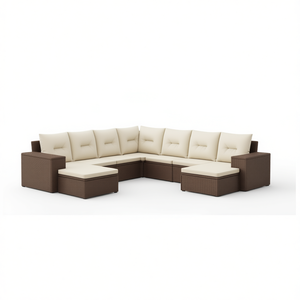 Set Divano da Giardino in Rattan PE Marrone con Piedini Regolabili, Arredamento da Esterno dal Design Contemporaneo, Cuscini in Schiuma ad Alta Densità - Product Image 1