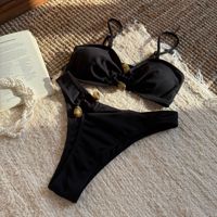 Stok baru 7 warna atasan Bandeau pakaian renang wanita rajutan tren bergaris Set Bikini Brasil S-L