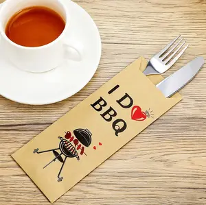 Customised Printed Eco Packaging Pouch Envelope Bag Paper Cutlery Sleeves for Restaurant Chopsticks Spoon Knife and Forks