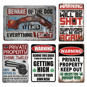Set di Targhe Vintage Divertenti con Avvertimenti, 'Fai Attenzione <span class=keywords><strong>al</strong></span> <span class=keywords><strong>Cane</strong></span>' e 'Proprietà Privata', Arte Murale in Metallo Retrò per Casa e Giardino - Product Image 1