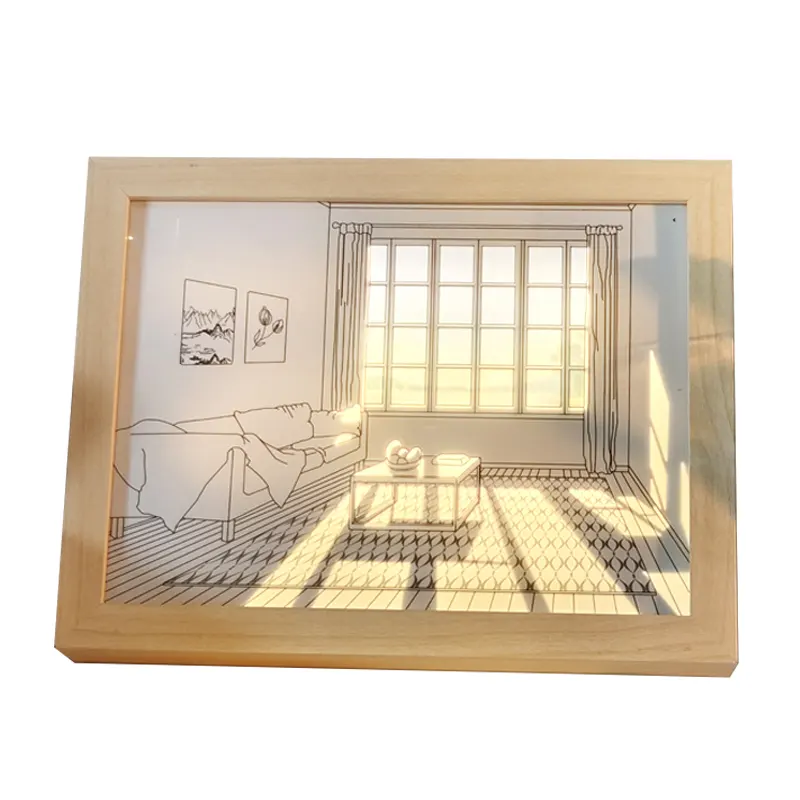 light painting photo frame Custom Resin Frame Wooden Photo Frames with LED Light Painting for Light Paintings and Picture Disp