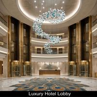 Lustre moderne en verre, suspension de plafond luxueuse en pierre colorée, long lustre en cristal pour hall d'hôtel et projets d'escaliers
