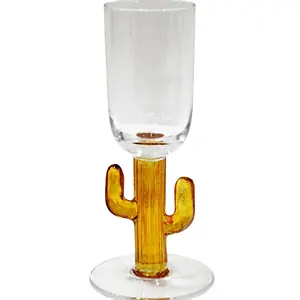 Bicchieri da vino con gambo di Cactus in vetro borosilicato trasparente soffiato a mano