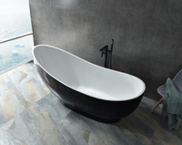 Vente en gros d'usine : Baignoire autoportante moderne en acrylique noir et blanc bicolore, courbée, pour hôtels et villas, écologique
