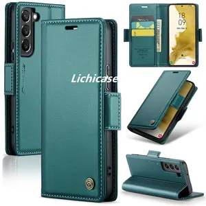Lichicase Business Style Card Slots Holder PU Funda de cuero para Samsung S22 Plus Soft TPU Phone Case