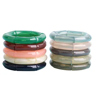 Nouveau Jelly Multi-couleur Bambou Bracelet Élastique Tube Perles Bracelets Transparent 2024 Stretch Acrylique Bracelet pour les Femmes