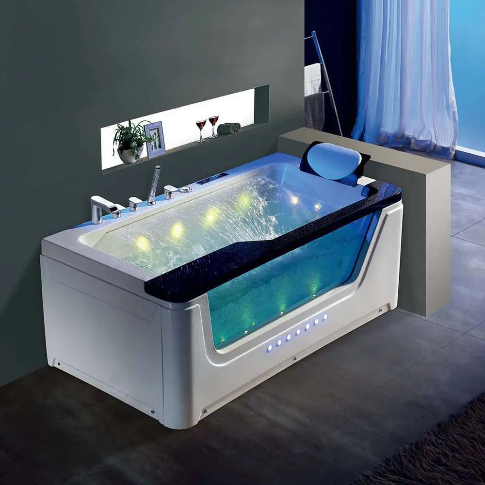BALISI ใช้กันอย่างแพร่หลายที่มีคุณภาพที่เหนือกว่าสีขาวสแควร์คนเดียวน้ำตกที่มีไฟ LED ที่มีสีสันฟองนวดอ่างอาบน้ำ