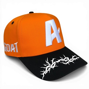 Casquette de baseball brodée sur mesure bicolore orange et noir, modèle designer Gorras ajusté à 5 panneaux pour homme, vente en gros - Product Image 1