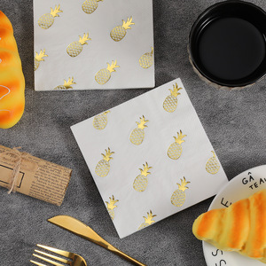 Gold <b>Pineapple</b> Printed Paper Napkins 250x250mm Premium Quality For Themed Parties - Product Image 4