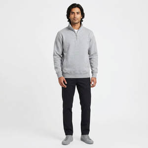 Men Sweater Heather Gray Color Two Side Pockets Slim Fit Half Zipper Sweatshirts <b>Mock</b> <b>Neck</b> Thick Bottom Custom Embroidery Design - Product Image 1