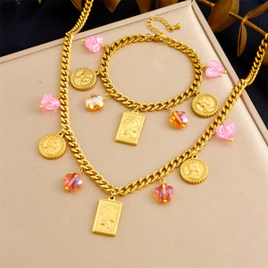 Women's Stainless Steel Necklace And <b>Bracelet</b> <b>Set</b> Crystal Rhinestone Heart Pendant Party Jewelry Fashion Accessory - Product Image 1