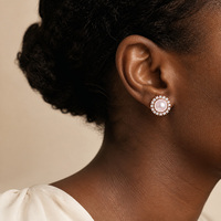 Anting Jepit Kristal Mutiara Merah Muda Berhias Berlian Imitasi Warna Rose Gold Tanpa Tindik Perhiasan Pengantin Wanita untuk Hadiah