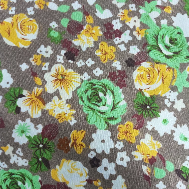 Small Floral Brown Base Disperse Printed Microfiber Polyester Fabric Customizable Color