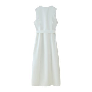 Nuovo Abito Elegante in Stile Europeo <span class=keywords><strong>e</strong></span> Americano, Senza Maniche con Collo Rotondo, Cintura <span class=keywords><strong>e</strong></span> Chiusura Monopetto - Product Image 2