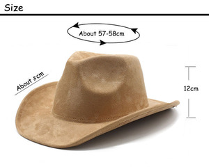 Grands Chapeaux Fedora à Large Bord en Daim pour Hommes et Femmes, Style <span class=keywords><strong>Western</strong></span> Uni, <span class=keywords><strong>Chapeau</strong></span> de Cow-Boy Panama Rancher - Product Image 6