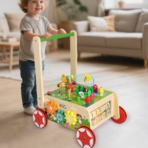 Cube d'activités en bois 9-en-1 pour tout-petits de 1 an et plus, <span class=keywords><strong>chariot</strong></span> d'activités avec blocs, trotteur en bois pour bébé avec labyrinthe de perles - Product Image 1