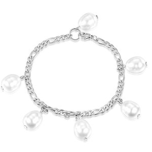 Pulsera de Cadena Figaro de 12 mm con Perlas de Imitación, Acero Inoxidable Chapado en Oro de 18K, Joyería para Mujer, Regalo - Product Image 5