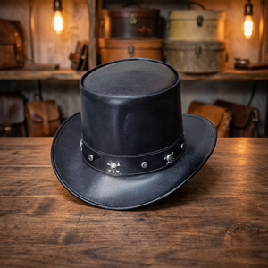 Sombrero de Vaquero de Cuero Genuino Hecho a Mano, Color Negro Personalizado, Calidad Premium, Unisex, para las Cuatro Estaciones, Viajes, Casual, Playa - Product Image 3