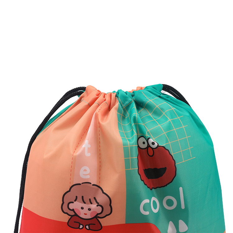 High Quality Sports Promotional Cartoon Printed Waterproof 210D  Polyester Drawstring Bag for Children
