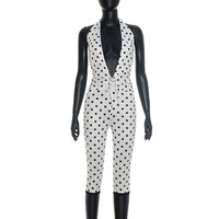 Combinaison sexy d'été pour femme, col en V profond, dos nu, style bandage, imprimé pois, avec dentelle ajourée