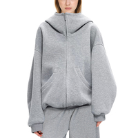 Sweat à capuche unisexe surdimensionné à fermeture éclair intégrale, style streetwear décontracté, épaules tombantes, coton Air Layer 550 GSM, poids lourd
