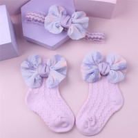 Ensemble de chaussettes pour enfants à imprimé floral avec nœud papillon Accessoires pour cheveux de bébé Bande pour cheveux