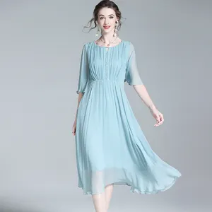 Oem/Odm Women'S Good Quality Casual Ladies Silk Dress 100% Mulberry Silk Dresses Women Simple And Hollow Dresses