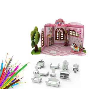 Ensemble de jeu de gribouillage en carton, poupées, chambre à coucher, maison, jouets pour enfants avec meubles