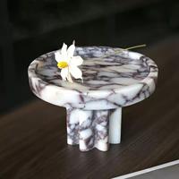 Plateau rond décoratif en marbre Calacatta Viola Purple de luxe pour gâteaux, pâtisseries et rangement de cuisine