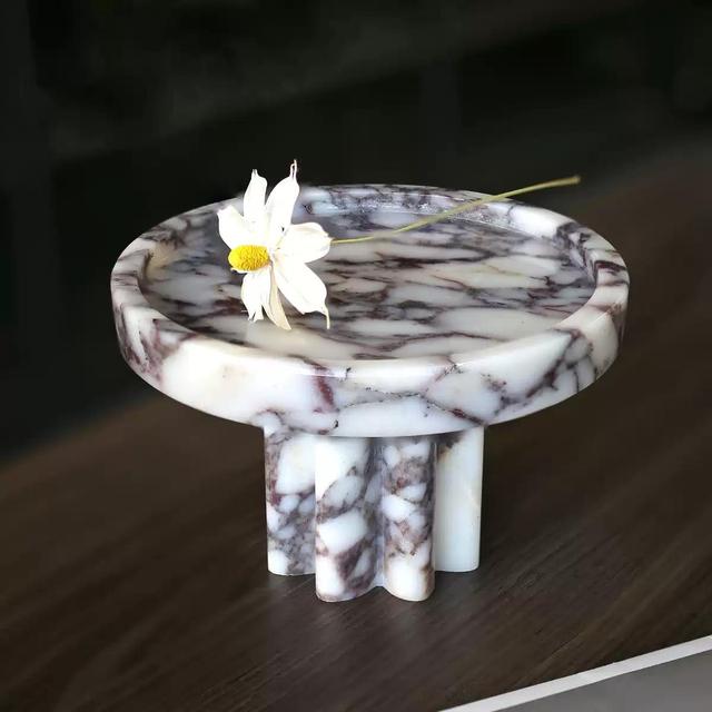 Luxury Calacatta Viola Purple Marble Tray Round Decorative Serving Plate for Cake, Pastry & Kitchen Storage