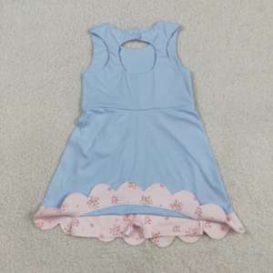 GSD3030 rts Venta al por mayor Nuevo conjunto de yoga estilo boutique para niñas, vestido azul liso con flores rosas para niña, sin MOQ ODM - Product Image 3