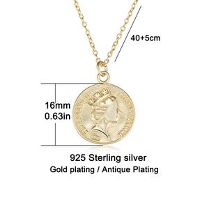 Collare di gioielli antichi in <span class=keywords><strong>argento</strong></span> Sterling 925 di alta qualità placcato in oro <span class=keywords><strong>collana</strong></span> con ciondolo a moneta Queen Elizabeth - Product Image 2