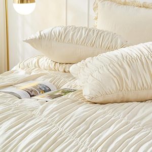 Duvet Cover Sets Ruched Comforter Queen Size Bed Set Boho Shabby Chic <strong>Bedding</strong> 3 Piece <strong>Ruffle</strong> with Pillow <strong>White</strong> <strong>Bedding</strong> Set - Product Image 3