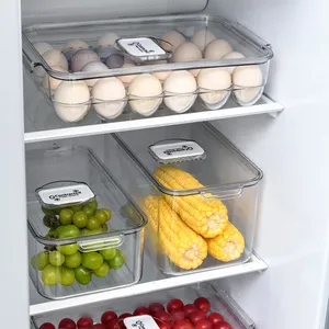 積み重ね可能なBPAフリークリア冷蔵庫オーガナイザービンプラスチック冷蔵庫パントリーオーガナイザー冷凍庫キッチンキャビネット用収納ボックス