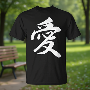 T-Shirt Classica con Grafica Calligrafica Cinese, Nera, Unisex, Taglie per Adulti S M L XL XXL, Collo Tondo, Manica Corta, Serigrafia - Product Image 2