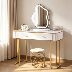 Modern Makeup <b>Vanity</b> With Lighted Mirror Storage Drawers Bedroom Dressing <b>Table</b> With Stool - Product Image 2