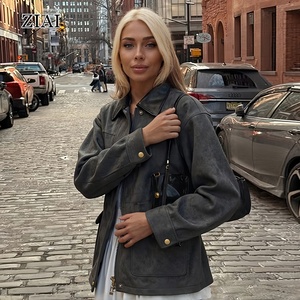 Atacado Vintage lapela camurça jaqueta Eco-Friendly cintura Cinching lisonjeiro queda Novo - Product Image 5