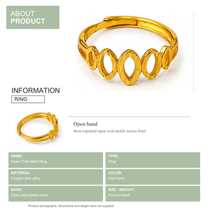 Geometric <b>Gold</b> Plated <b>Ring</b> With Oval Links Modern Unisex Plain Band Jewelry Daily Wear Fashion <b>Rings</b> - Product Image 3