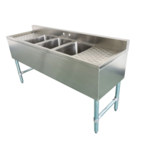 Jincheng NSF Cuisine commerciale personnalisée à usage intensif avec égouttoir gauche et droit Évier de bar à trois bols 304 S/S