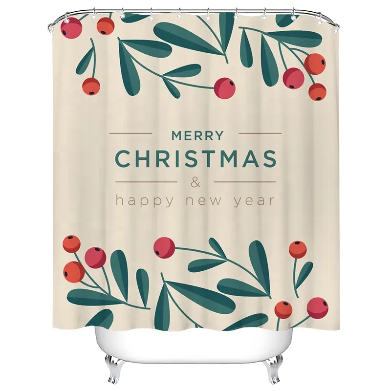 Marry Christmas Tree Custom Sublimation Printing Home Bathroom Bathtub Decor Waterproof Durable Polyester Fabric Shower Curtains