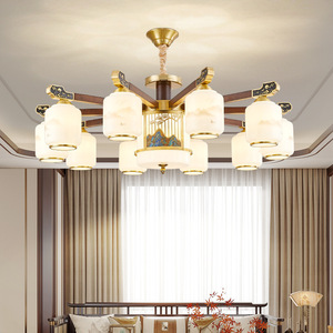 Chinese Style Chandelier Multi Head Led <b>Light</b> Round Solid Wood Living Room Bedroom Ceiling Lamp Home <b>Lighting</b> - Product Image 2