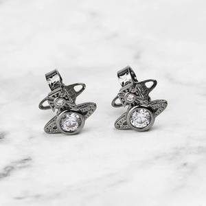 Pendientes de Saturno Clásicos de la Reina de la Moda Vivienne, con Circonita, Cobre, Estilo Lujoso y Elegante, Combinan con Todo, Joyería para Mujer - Product Image 1