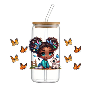 Nero ragazza del bambino cartone animato UV impermeabile DTF Cup adesivo 16oz per Scrapbook custodia per telefono in ceramica - Product Image 2