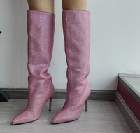 Bottes Hautes à Talon Aiguille, Scintillantes et Ornées de Strass, Luxe Mode Personnalisé Fabricant, Hauteur de Talon 5-8 cm, Idéales pour Club, Pour Femme