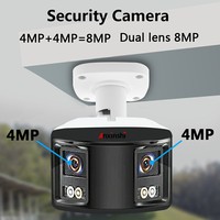 NDAA Complaint 8MP Dual Lens 180 Degree IP PoE Security Camera IP66 Two Way Audio CCTV Camera Fisheye Bullet IP Camera