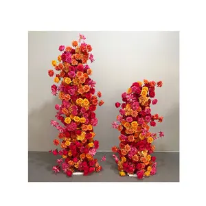 2024 rote künstliche Blume kreative Hochzeitsdekoration Kulissen Dekor rosa künstliche Blume Tischläufer-Reihe Hochzeitsblumen