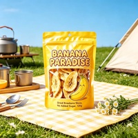 Sachet d'emballage plastique personnalisé pour chips de noix de coco, fruits secs, chips de mangue, bananes, snacks, aliments, sac Mylar avec fermeture éclair et fenêtre