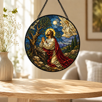 Attrape-soleil décoratif en vitrail artistique « Bon Pasteur » pour la décoration religieuse de la maison, à suspendre à la fenêtre