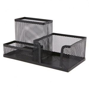 Organizador de Escritorio de Malla para Bolígrafos, Portalápices con 3 Compartimentos, Suministros de Oficina Metálicos con Soporte para Notas Adhesivas - Product Image 4